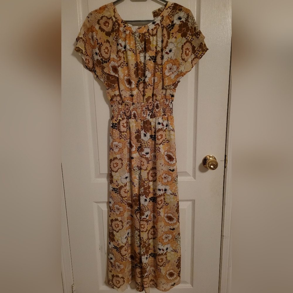 MELLODAY Floral One Piece Jumpsuit Wide Leg With Flutter Sleeves